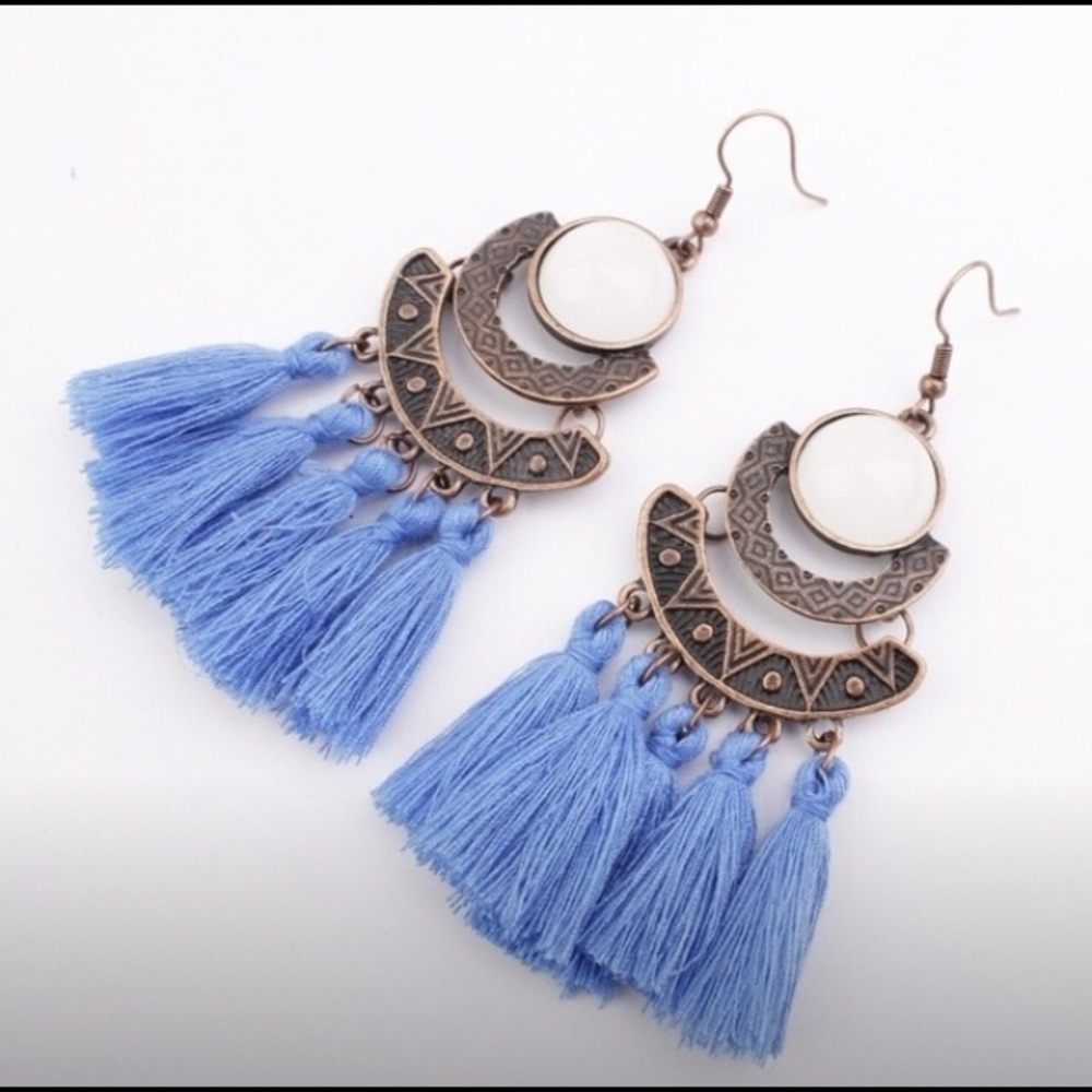 Bohemian Crystal Tassel Drop Earrings